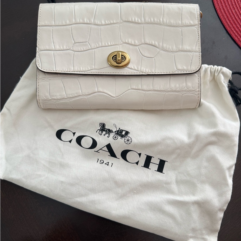 Coach Cream Croc-Embossed Clutch